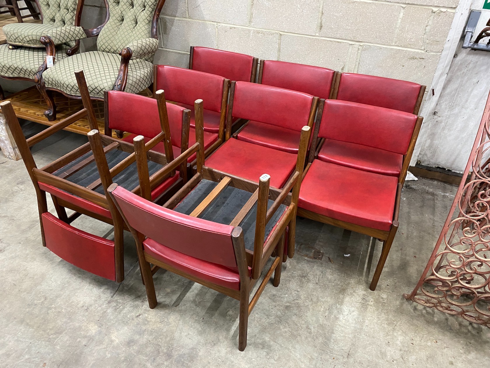 A set of ten 1950s teak dining chairs, possibly Mackintosh